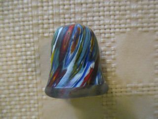 Murano (?) Glass Thimble - Vintage Pressed Glass - Bright Swirl Colors Vtg