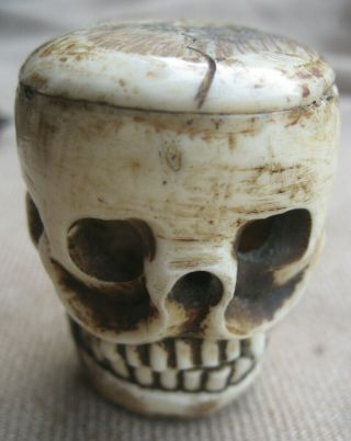 Antique Old Handmade Tantrik Tibetan Yak Bone Skull.  Nepal