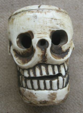 Antique Old Handmade Tantrik Tibetan Yak Bone Skull.  Nepal 2