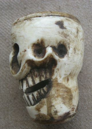 Antique Old Handmade Tantrik Tibetan Yak Bone Skull.  Nepal 3