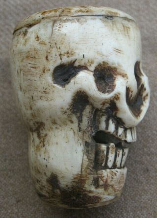 Antique Old Handmade Tantrik Tibetan Yak Bone Skull.  Nepal 5