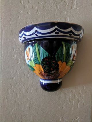 Talavera Style Wall Pocket Planter Ceramic Half Pot Mexican Folk Art 7 In