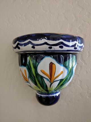 Talavera Style Wall Pocket Planter Ceramic Half Pot Mexican Folk Art 7 In.