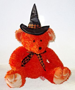 Russ Berrie Halloween Bear Hocus Large 18 " Jointed Orange Teddy Bear Witch Hat