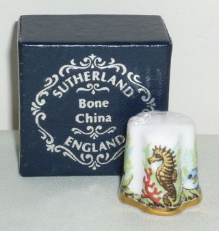 Sutherland Bone China Thimble With Seahorse & Exotic Fish Shell Shaped (boxed)