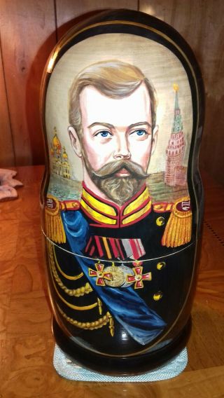 10.  5  Russian Nobility " Lacquer Nesting Dolls Matryoshka.  10 Piece - Signed & Dated