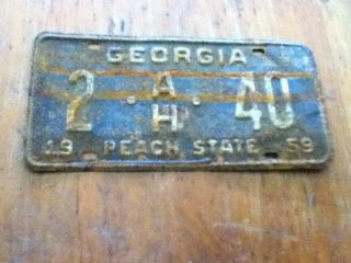 Vintage License Plate Tag Georgia Ga 2 Ah 40 1959 Rustic $4 Combine Ship
