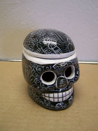 Day Of The Dead Upright Painted Skull Stash Box/jewelry Box - Black W Villagers