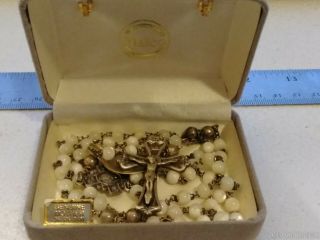 Malco Stamped Sterling Silver & Mother Of Pearl Rosary Ornate Crucifix