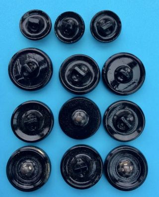 12 Vintage Black Glass Buttons With Red Enamelled Designs,  13mm & 18mm 4