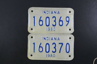 1980 Vintage Indiana Motorcycle License Plate 160369 Pair