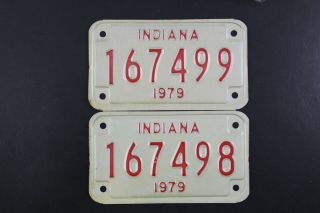 1979 Vintage Indiana Motorcycle License Plate 167498 Pair