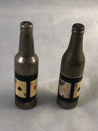 2 Vintage Bottle Design Cigarette Lighters - Metal - Playing Cards - Aces