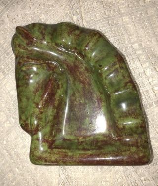Vintage Green Ceramic Figural Horse Head Ashtray Holds 6 Cigarettes / Cigars