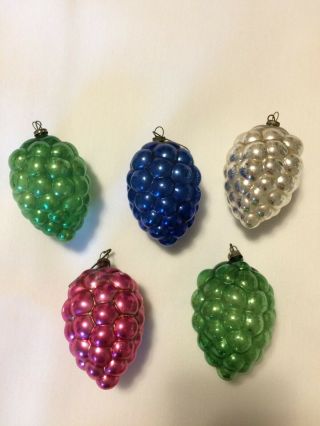 Five Vintage Glass Pine Cone Christmas Ornaments