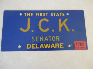 J.  C.  K.  1966 Delaware Senator License Plate Legislature Political N0 Reserve