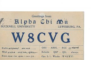 1932 W8cvg Bucknell University Lewisburg Pa.  Qsl Radio Card