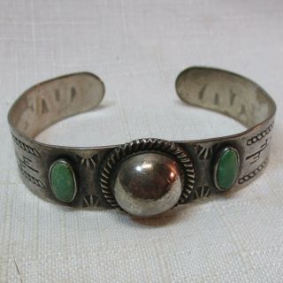 Vintage Estate Southwestern Sterling Silver Cuff Bracelet With Turquoise