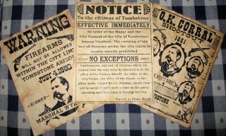 Wyatt Earp Tombstone & Ok Corral Old West Wanted Posters 8.  5 X 11