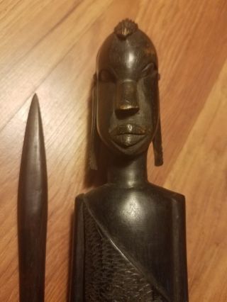Large Vintage African Hardwood Hand Carved Masai Warrior Figure 14 " Estate Find