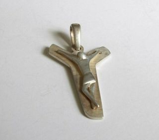 Vintage Minimalist Modern Crucifix Sterling Silver Pendant Made In Italy