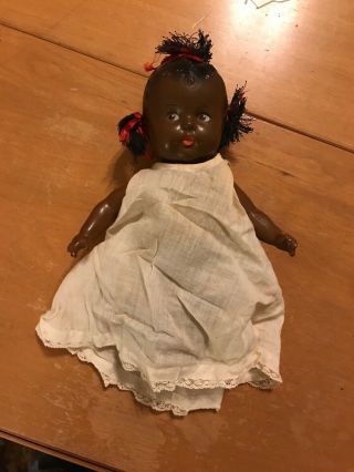 Antique Vintage Black Americana Hard Plastic Baby Doll Jointed Topsy 9 "