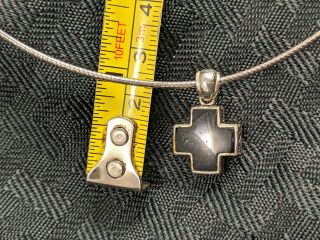 Vintage 925 Sterling Silver Onyx Necklace Pendant Chain Cross Crucifix Enamel
