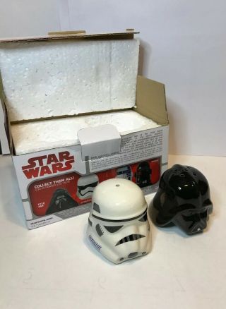 Star Wars Salt Pepper Shakers Stormtrooper Darth Vader Ceramic Disney White Box