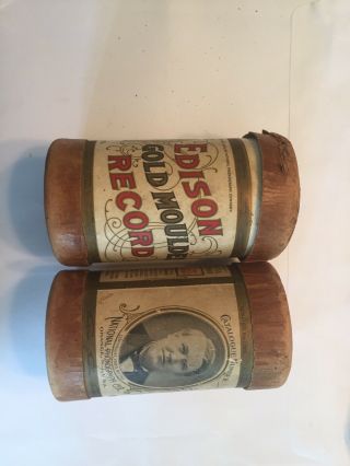 1 Vintage Edison Gold Moulded Cylinder Record With Case Plus 1 Empty Case 3