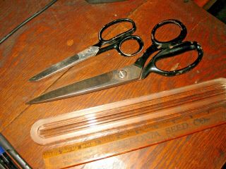 Vintage Wiss Inlaid 20 Industrial 10 3/4 " Shear Scissors With Wiss 37 7 1/4 "