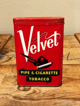 Vintage Velvet Pipe Cigarette Tobacco Tin Box Smoke Ligget Myers Co.  U.  S.  A Red