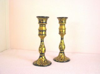 Golden Khokhloma " Midnight Lace " Cathedral Candlesticks
