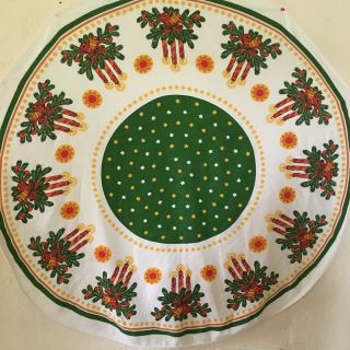 Vintage Western Germany Christmas Candles Tablecloth Round Circular