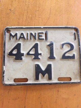 Vintage Maine Motorcycle License Plate " Maine " Not " Me ".  Year Unknown.