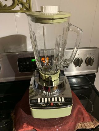Vintage Sears 8 Speed Chrome & Avocado Green Solid State Blender