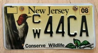 Jersey Conserve Wildlife License Plate " Cw 44 Ca " Nj Bird Woodpecker