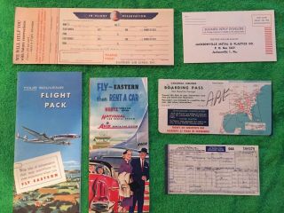 Vintage 1958 Eastern Air Lines Souvenir Flight Pack With Map,  Boarding Pass,  Etc