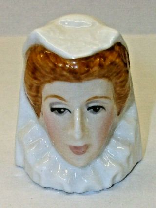 A Francesca Hand Painted Character Head Bone China Thimble - Mary Queen Of Scots -