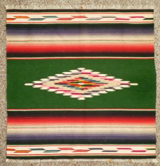 Antique Mexican Serape Saltillo Handwoven Blanket Runner Very Fine Wool 24x22 "