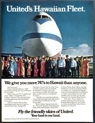 1972 United Airlines Hawaiian Fleet Stewardess Pilot Etc Vintage Promo Print Ad