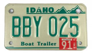 Idaho 1991 Boat Trailer License Plate Bby 025