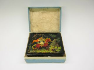 Vintage Russian Hand Painted Lacquer Box In Blue Box Warrior On Horse