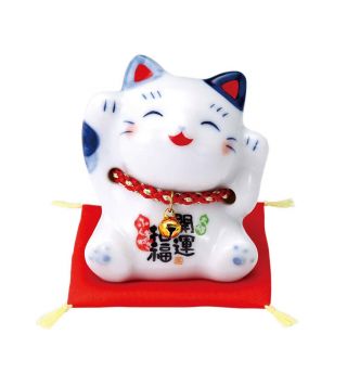 Pottery Maneki Neko Beckoning Lucky Cat 7636 Good Luck Bell 60mm From Japan