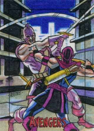 Marvel Avengers Silver Age Sketch Card By Alberto Silva Of Hawkeye And Swordsman