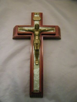 Oak Crucifix Last Rites Sick Call W/ Sliding Box Candles & Holy Water Priest