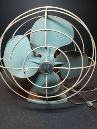 Vintage General Electric Ge Turquoise Oscillating Fan 10 " Usa 1950 