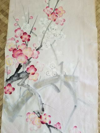 Silk Soft Japanese Fabric Vintage Panel Hand Paint Cherry Blossoms In Snow Art