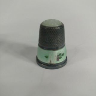 Vintage Metal Collectable Thimble Enamaled With Glass Top