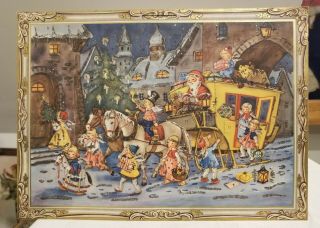 Santa Arriving By Stage Coach & Horses.  Advent Calendar.  Western Germany