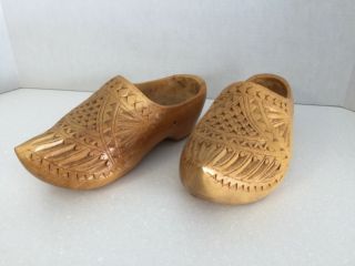 Dutch Wooden Shoes Holland Klompen Hand Carved Clogs Solid Wood Handmade Vintage